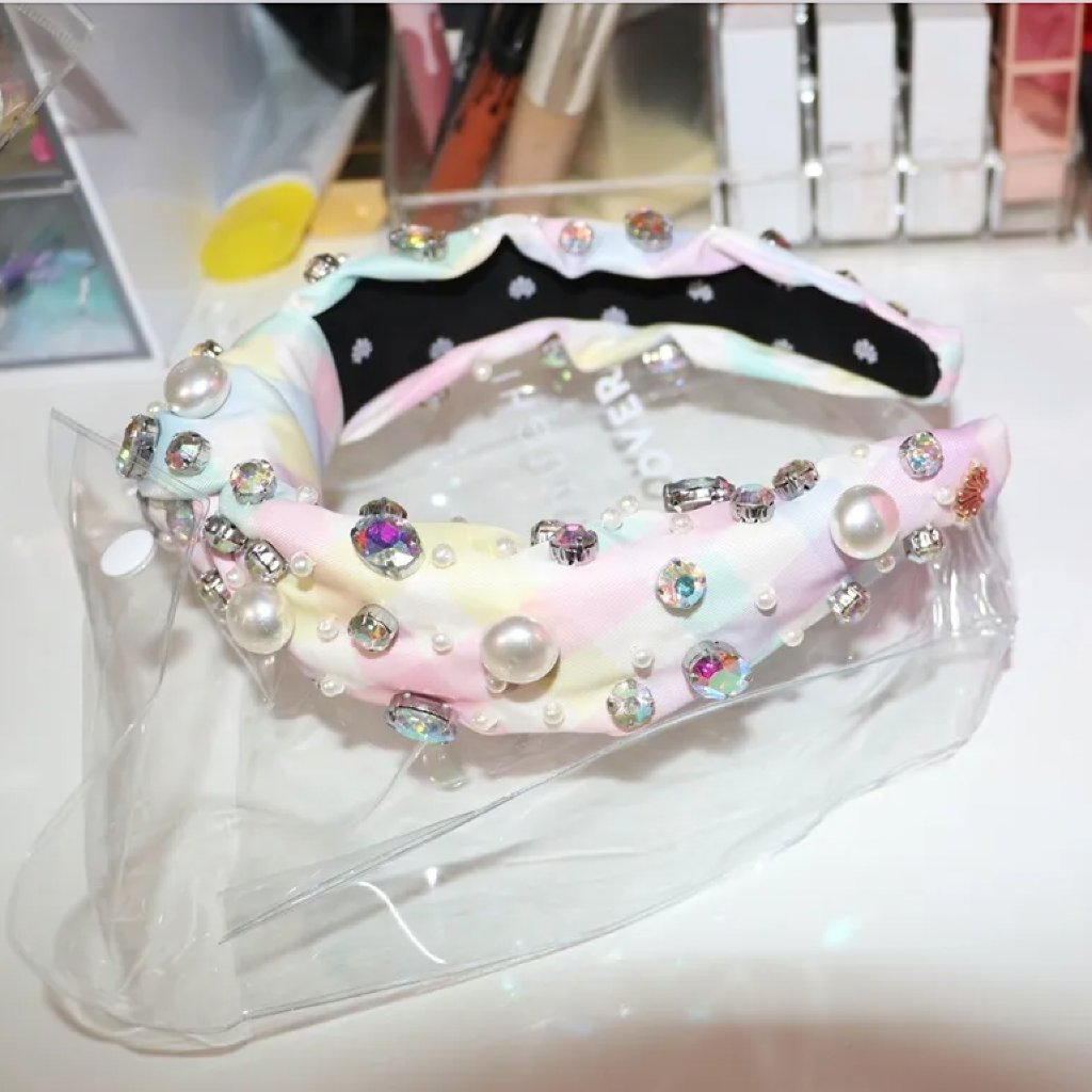 Stoney Clover Lane x Lele Sadoughi Headband in Rainbow Gingham Adult Size Lele Sadoughi X Stoney Clover Lane Rainbow Gingham Headband  main image 4